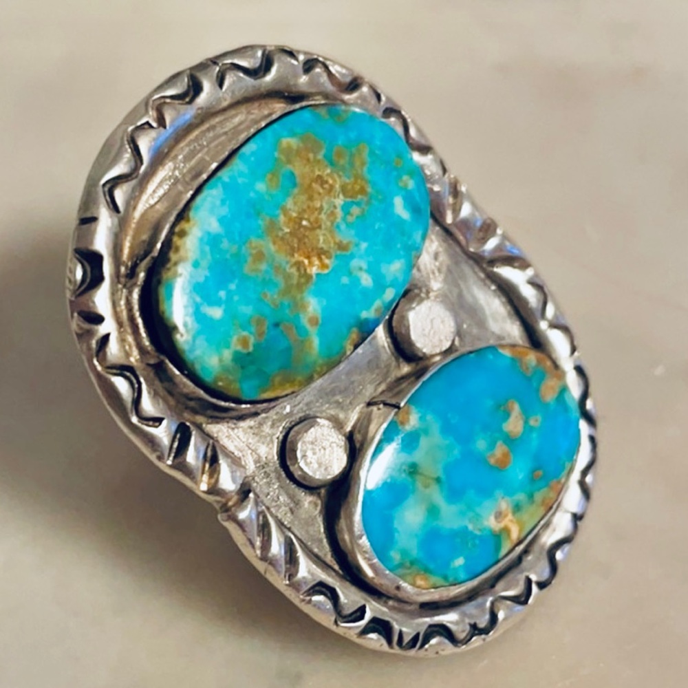 Unique Native Pawn High Grade Turquoise Sterling Statement Ring 19g